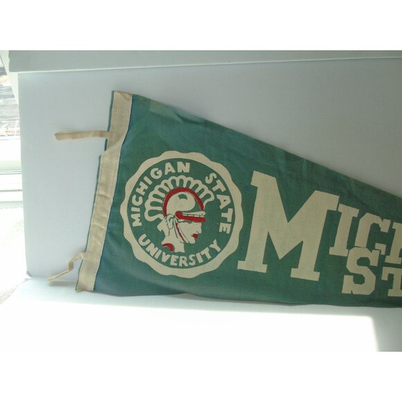 Vintage 1950's Michigan State U Pennant Spartan Green Felt Wall Decor Souvenir - Picture 2 of 8